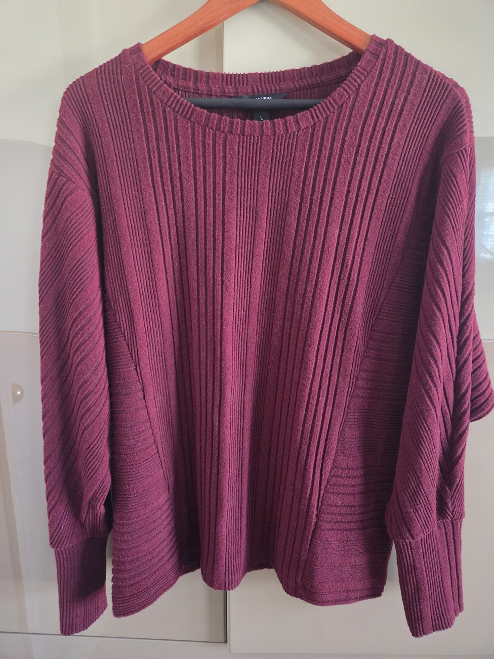 Simply Vera Vera Wang Women's L Burgundy Ribbed Knit Sweater Pullover